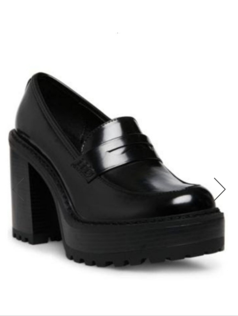Madden Girl Black Patent Platform Lug Penny Loafer Heel